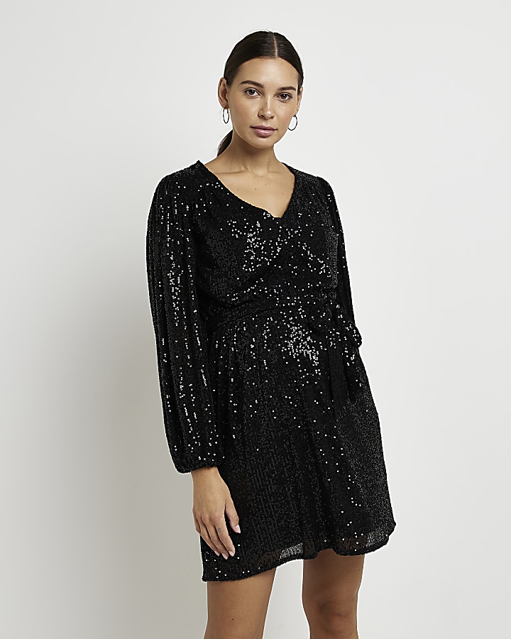 Maternity black sequin mini dress | River Island