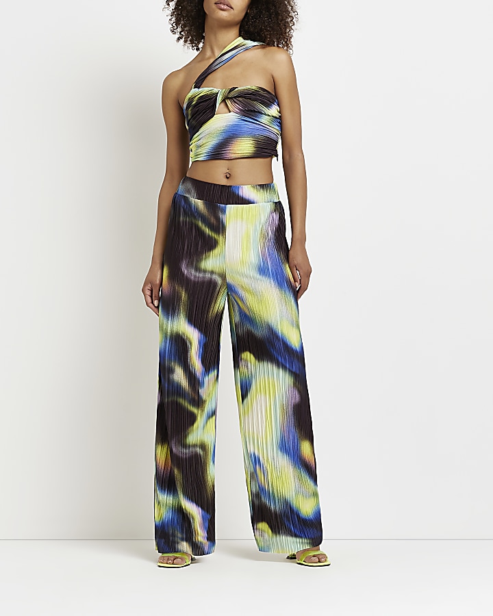 Blue ombre wide leg trousers | River Island