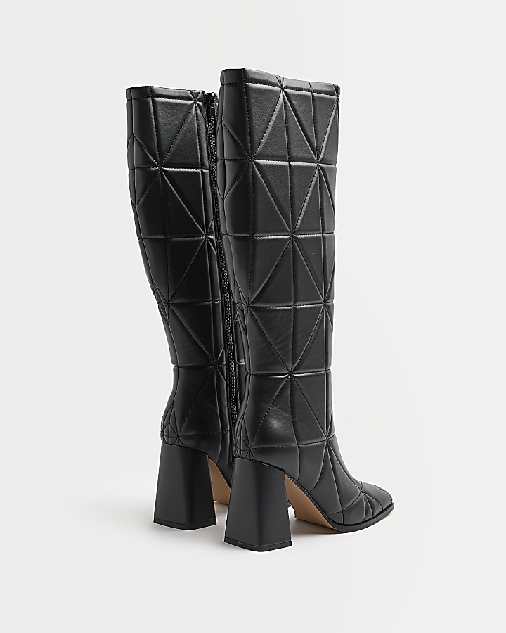Black Padded High Leg heeled Boots
