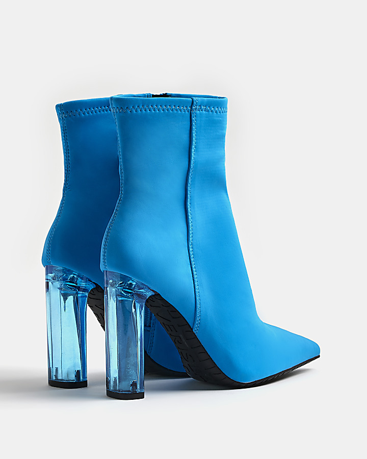 Blue perspex heel ankle boots