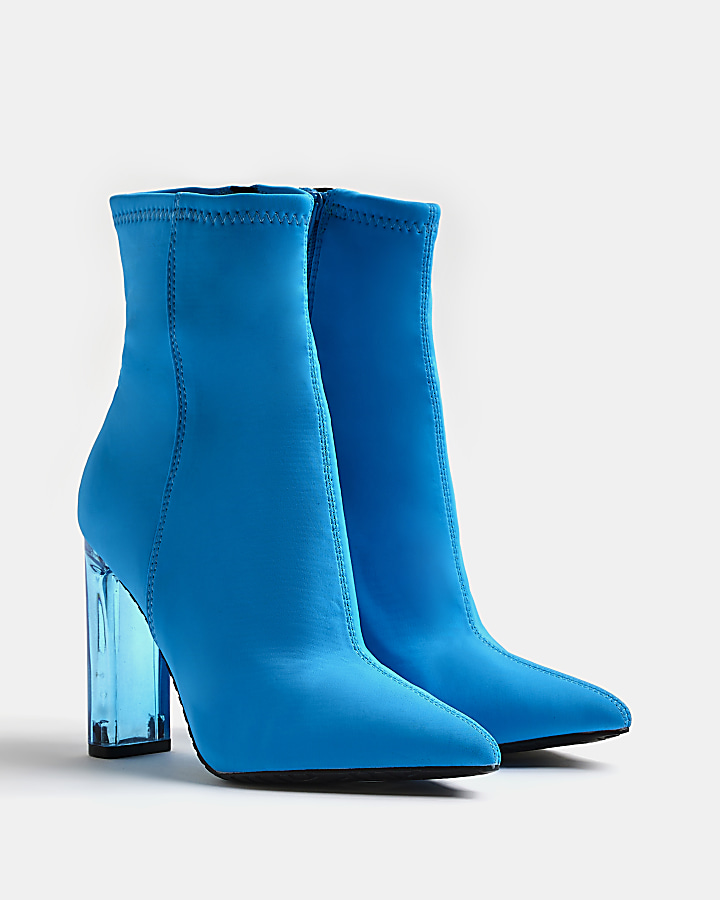 Blue perspex heel ankle boots | River Island