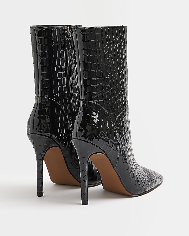 Black Patent croc embossed heeled Boots