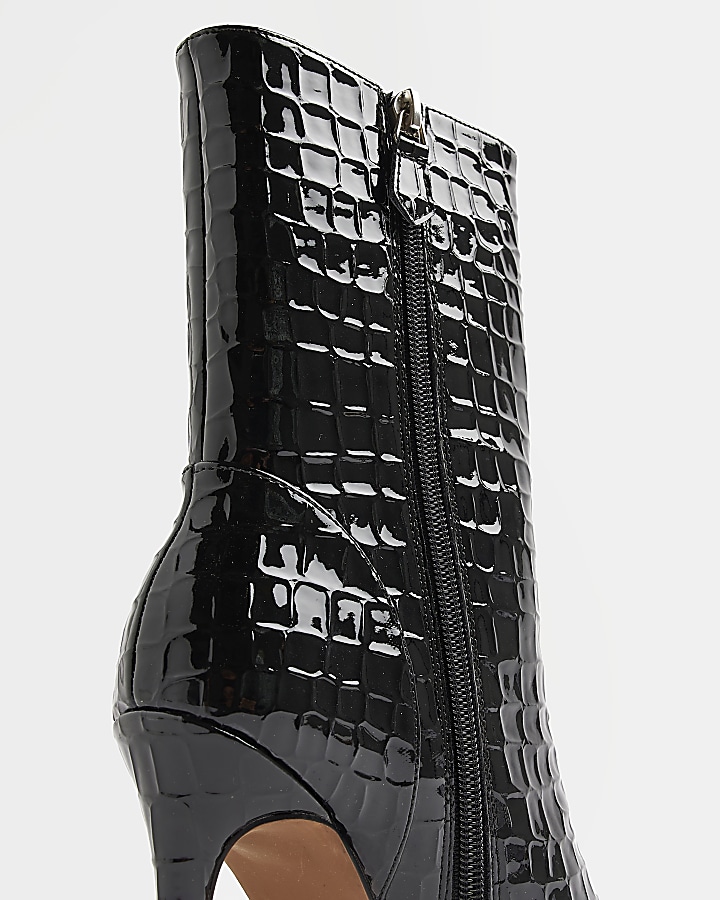 Black Patent croc embossed heeled Boots