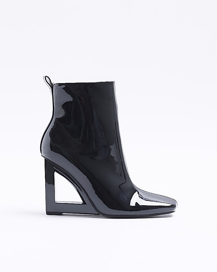 Black ankle clearance boots wedge heel