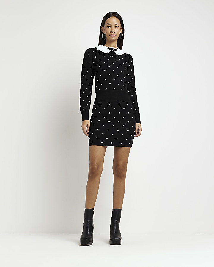 Black spot mini skirt