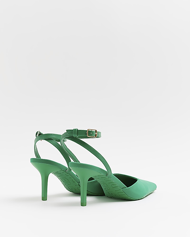 Green pointed heeled court shoes