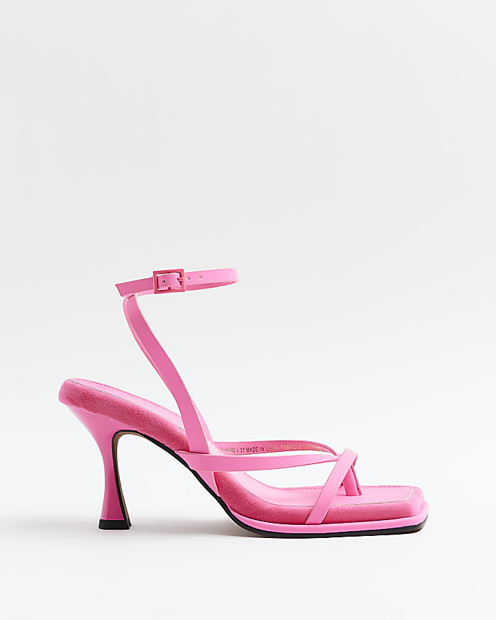 Pink strappy heeled sandals