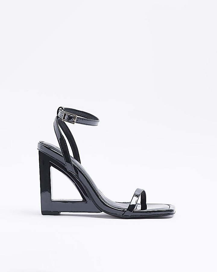 Black wedge sandals with best sale black heel