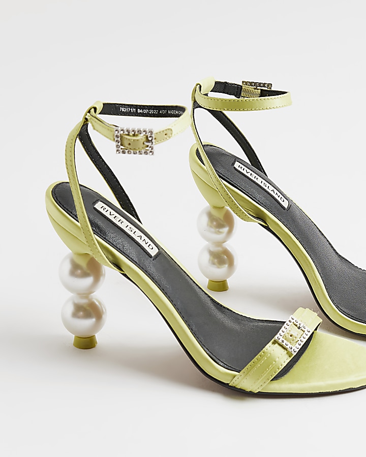 Yellow pearl detail heeled sandals | River Island