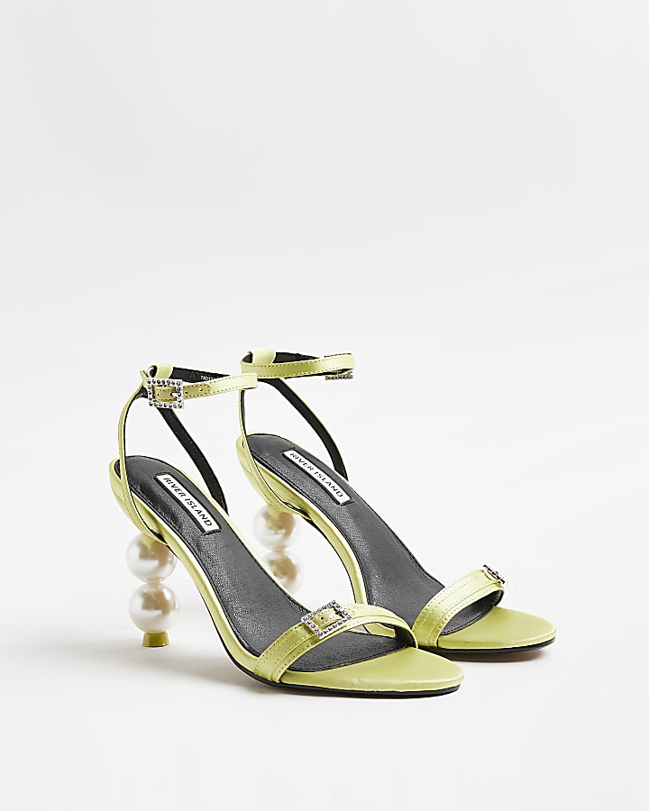 Yellow pearl detail heeled sandals | River Island