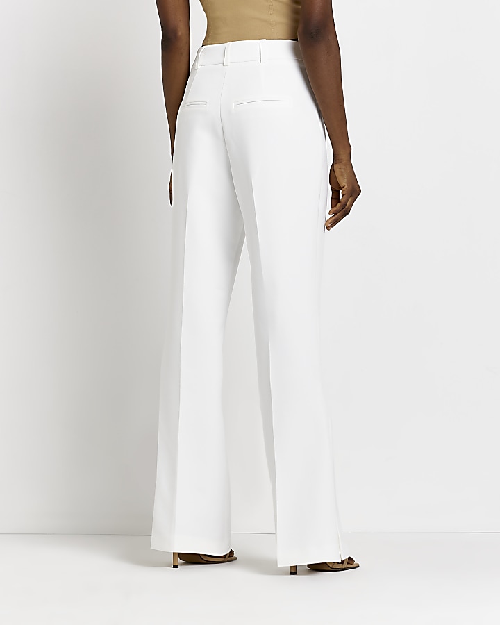 White Side Split Soft Flare Trouser