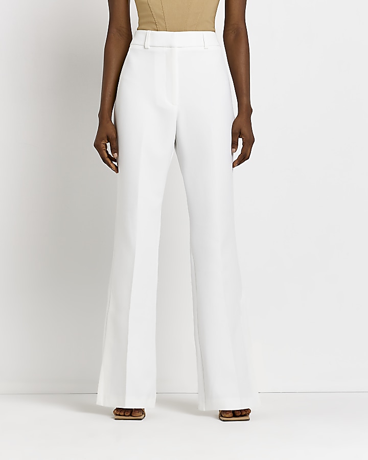 White Side Split Soft Flare Trouser