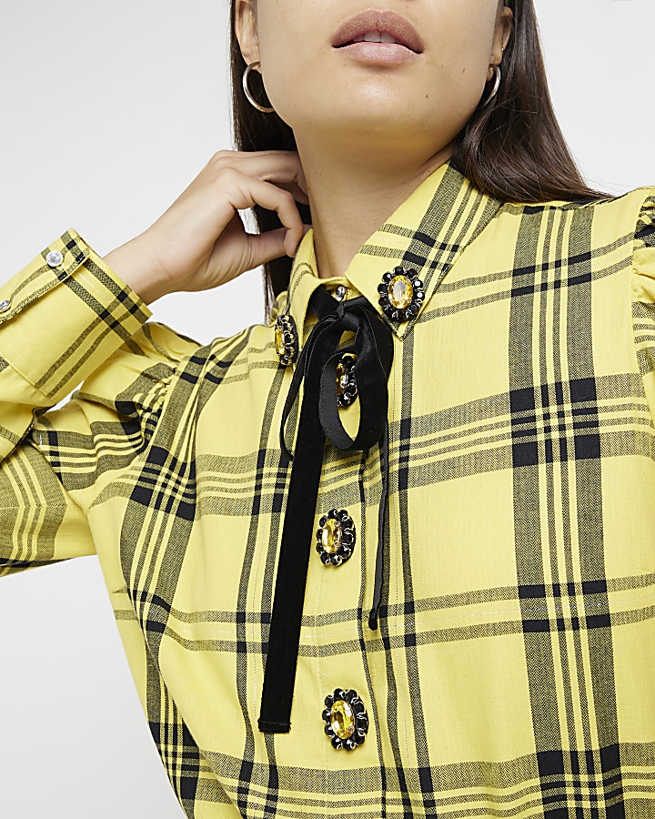 Yellow check long sleeve shirt