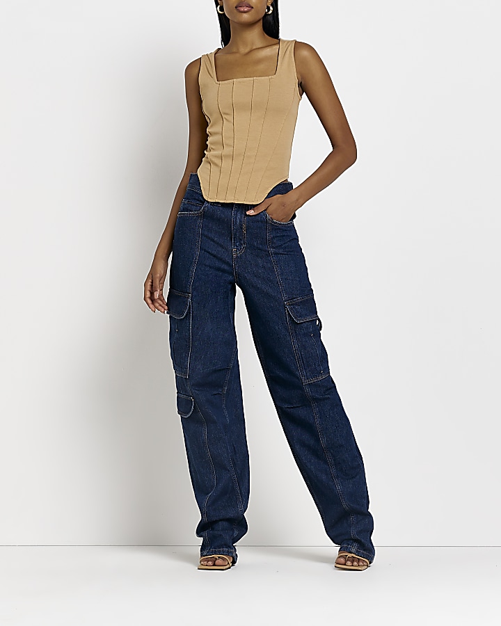 Beige corset top River Island