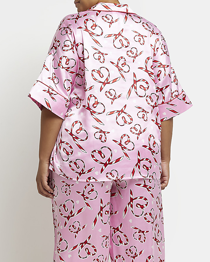 Plus pink satin pyjama top
