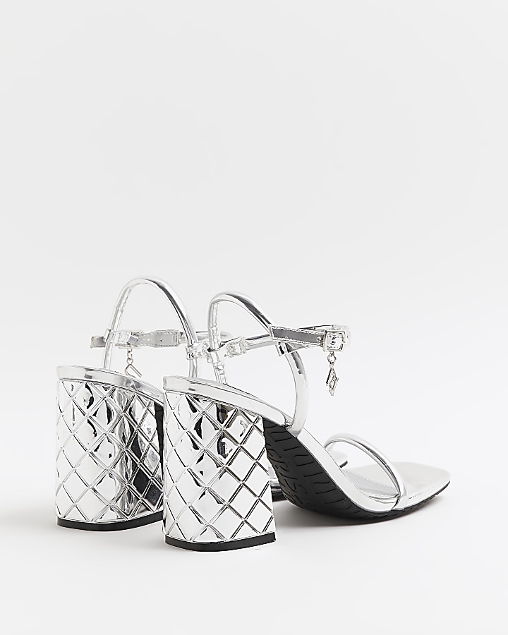 Silver embossed heeled strappy sandals
