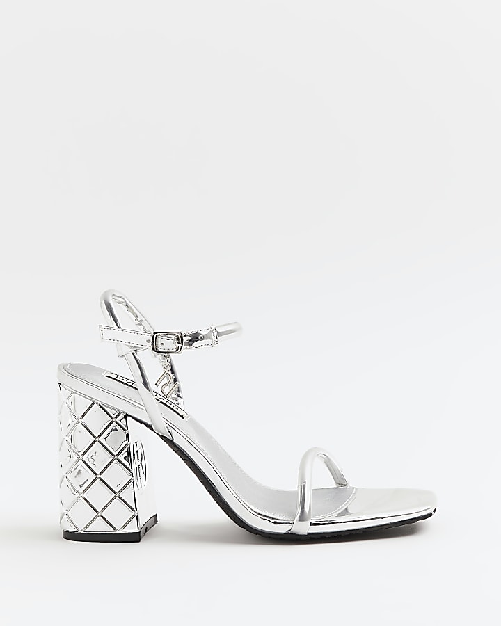 Silver strappy hot sale block heels