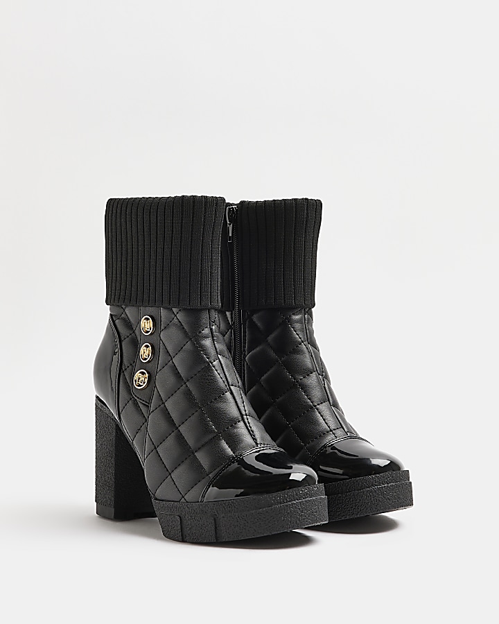 Black quilted heeled ankle boot