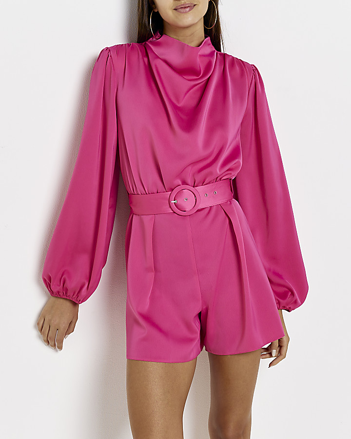 Pink satin playsuit