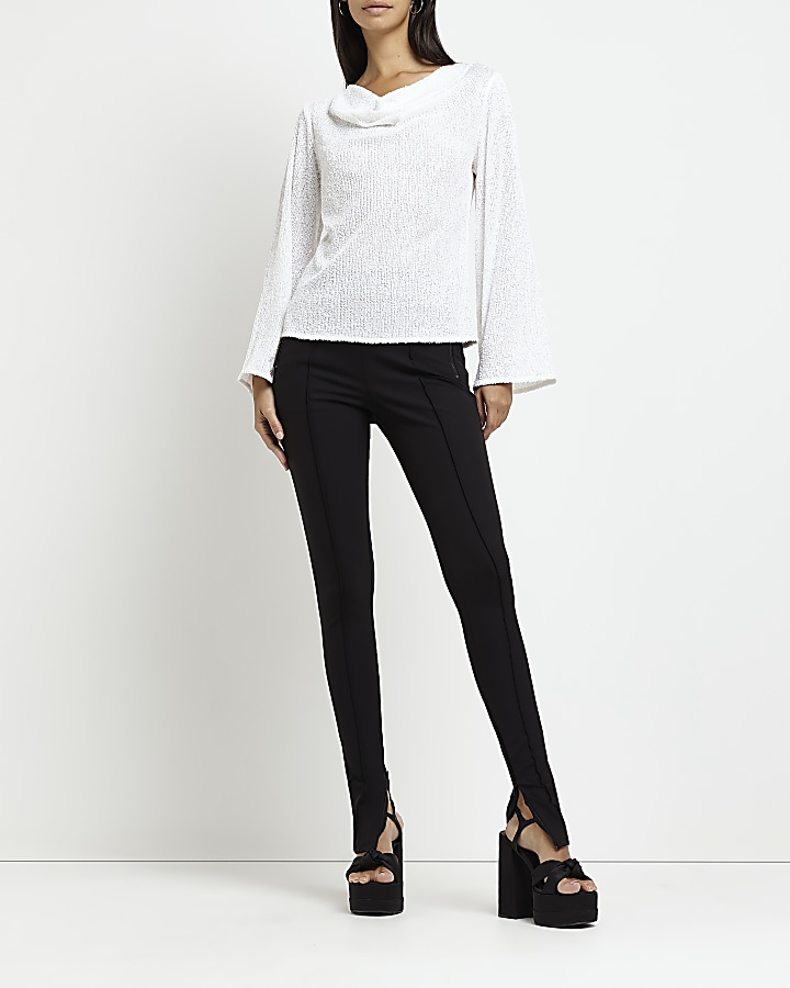 White sequin long sleeve top