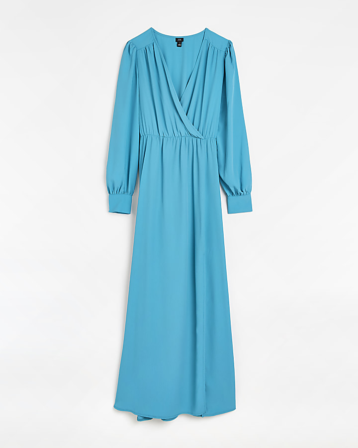 Blue wrap maxi dress
