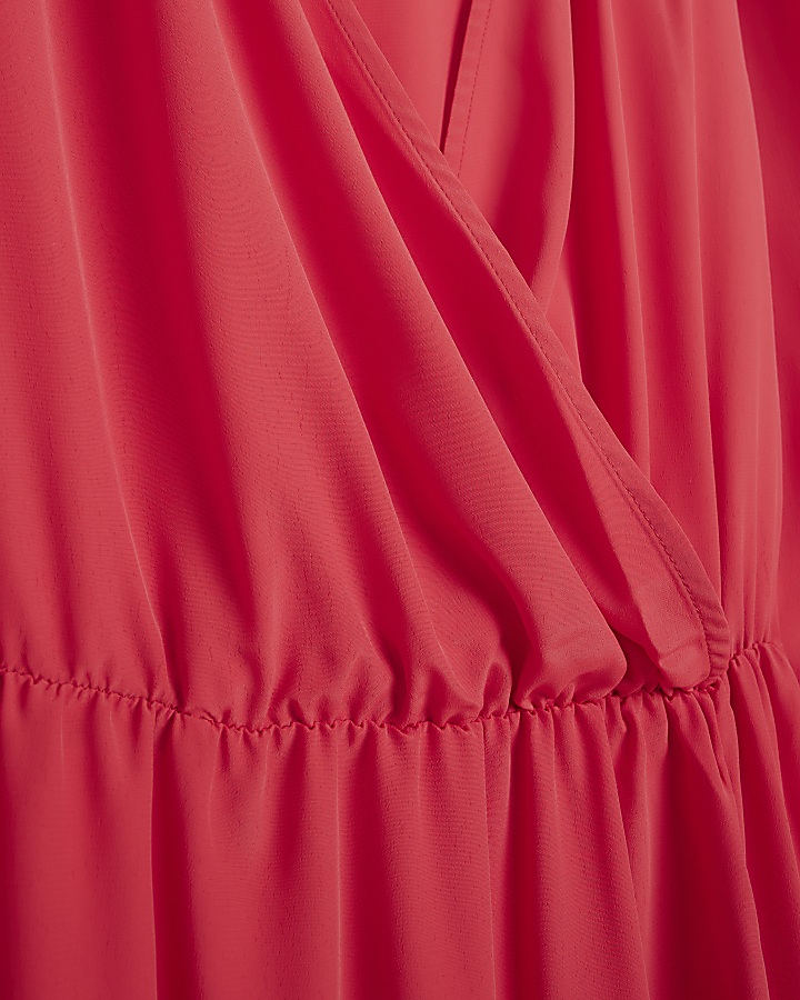 Red long sleeve wrap maxi dress