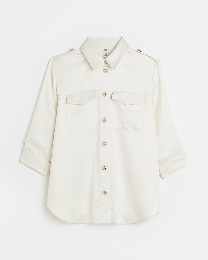 White satin utility shirt