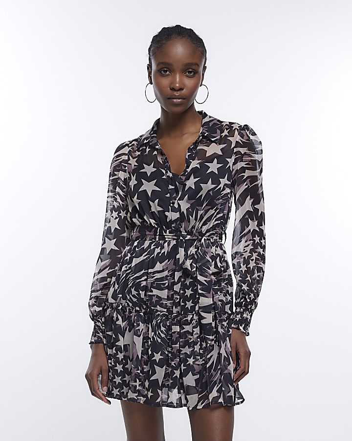 Black star 2024 print dress