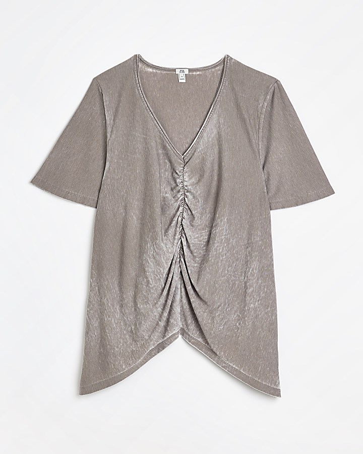 Grey ruched front t-shirt
