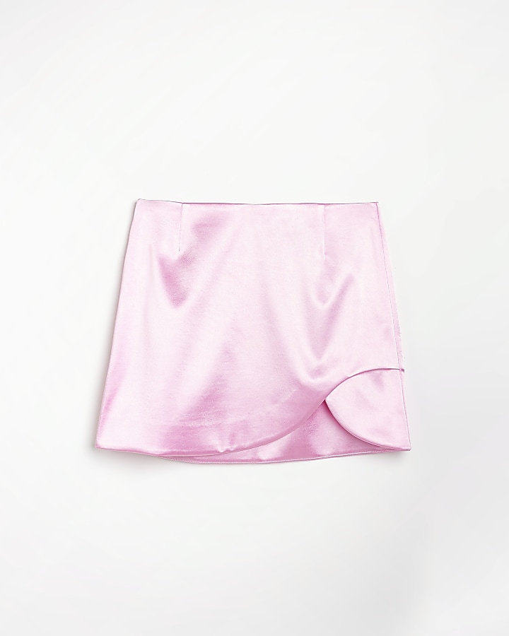 Pink satin mini skirt