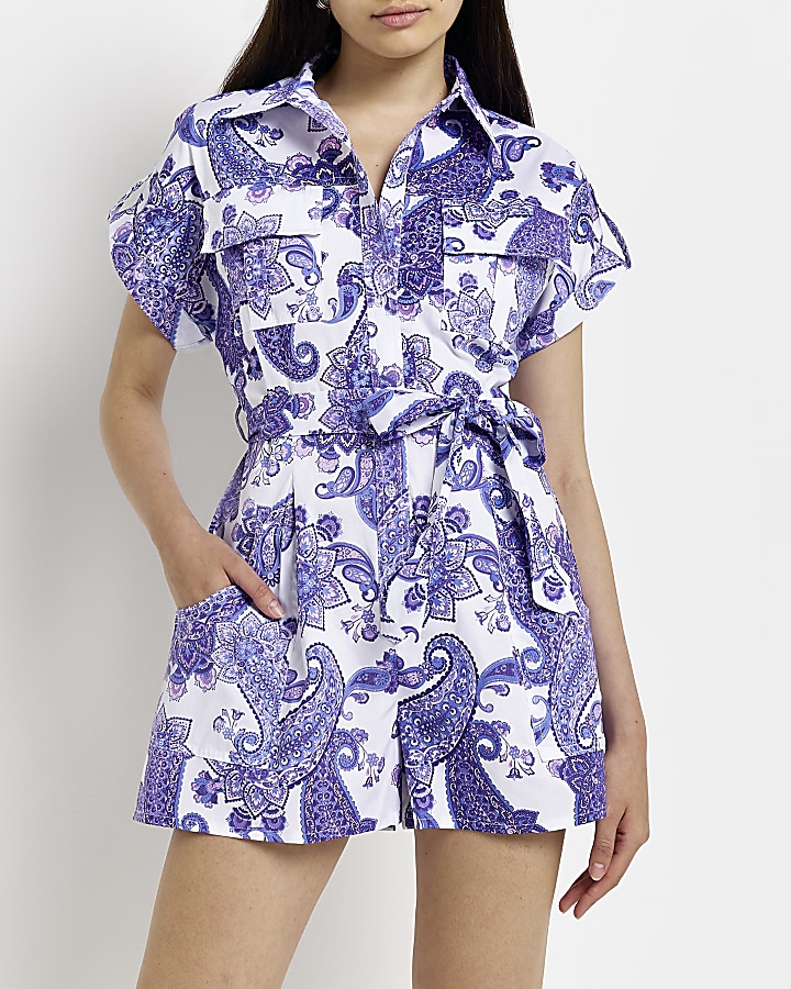 Purple paisley utility playsuit | River Island