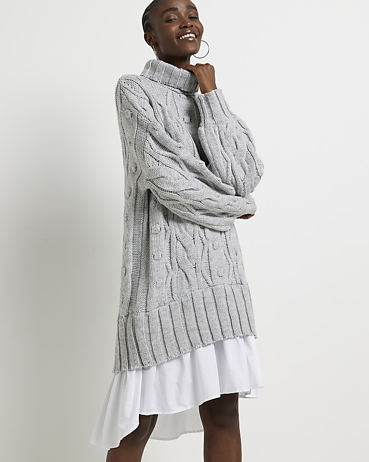 Grey cable knit sweater hot sale dress