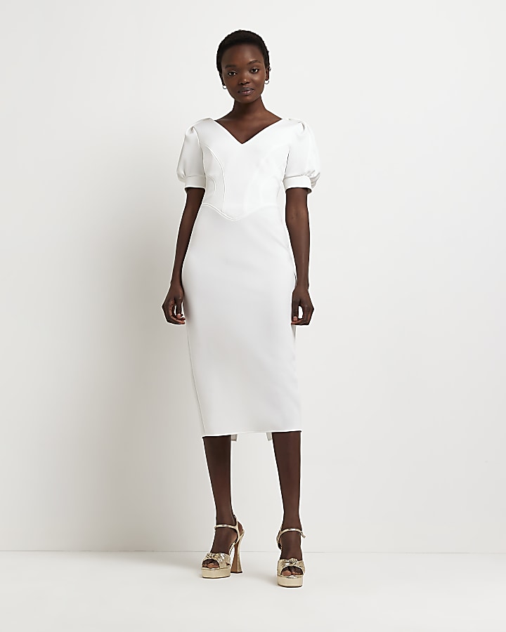 White midi dress hot sale with short sleeves