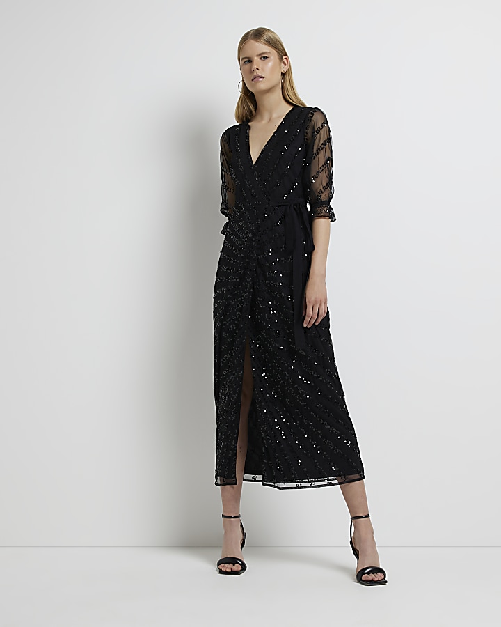 Sequin wrap midi store dress