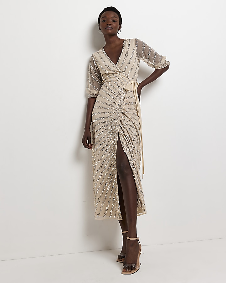 Sequin wrap 2025 maxi dress