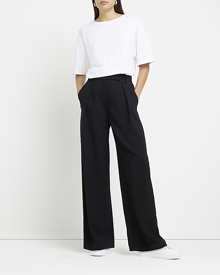 Womens black wide shop leg trousers uk