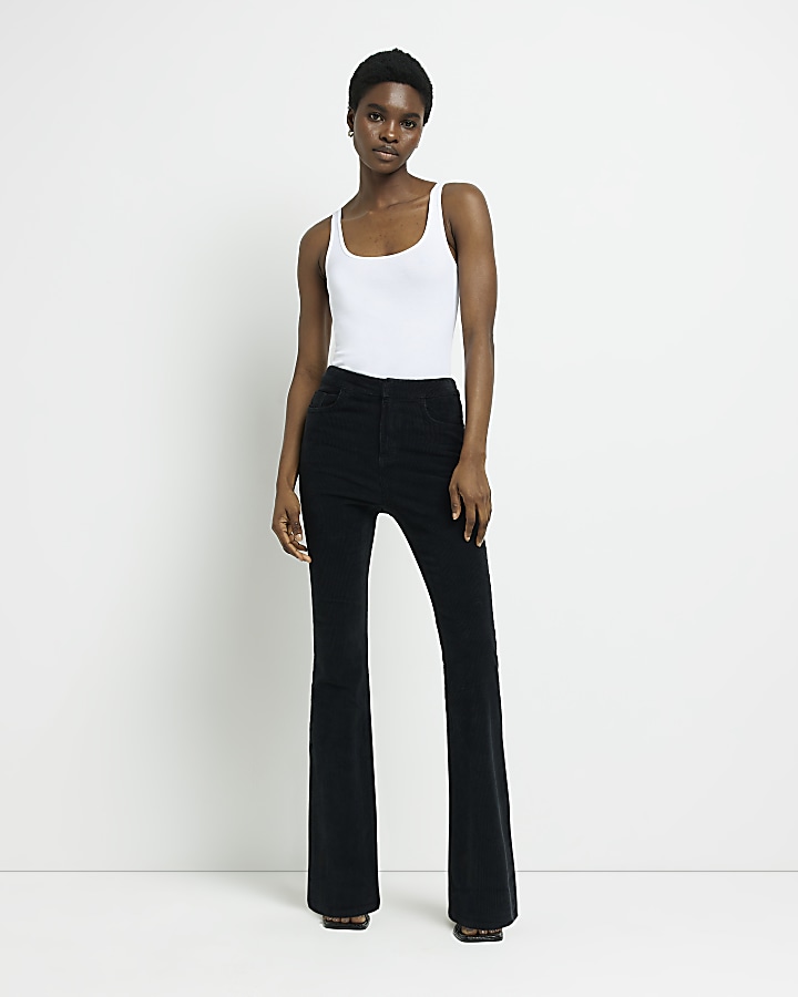 Black Corduroy Flare Trousers