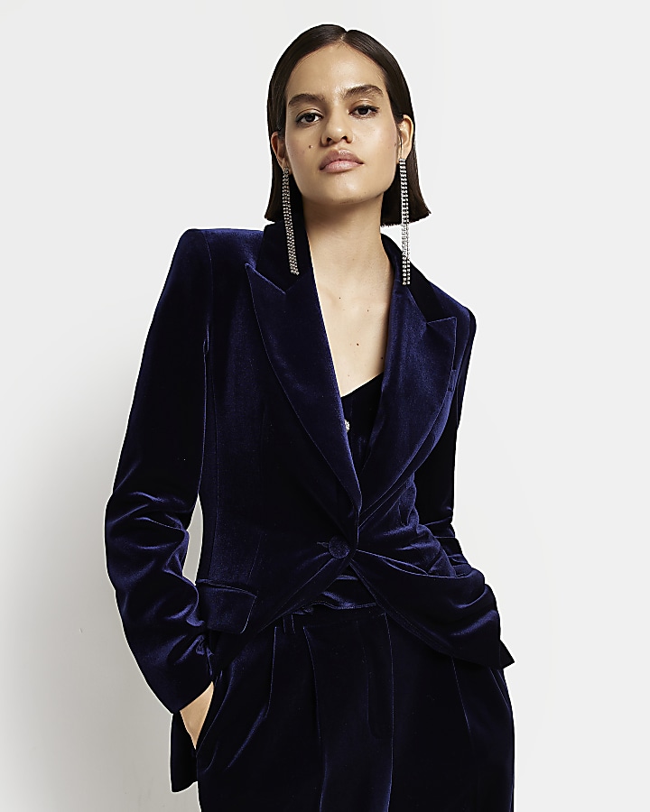 Navy velvet tailored blazer