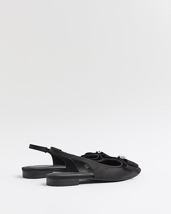 Black satin slingback bow shoes