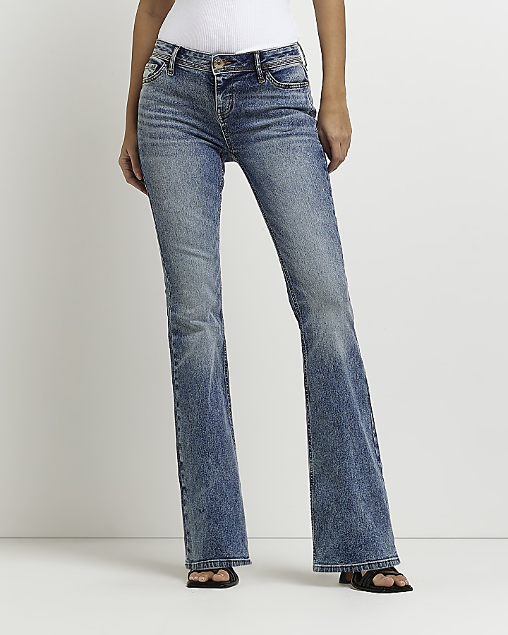 Blue low rise flared jeans | River Island