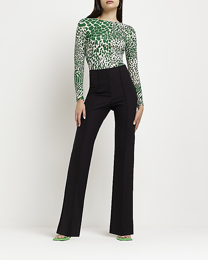 Neon Green Leopard Print Bodysuit Sexy Skinny Animal Streetwear Long Sleeve  Top