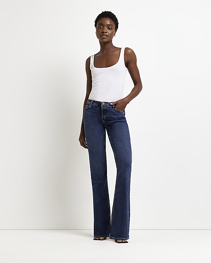 Blue low rise flared jeans