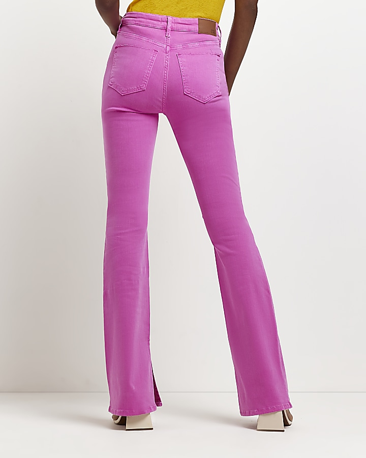 Pink high waisted flared jeans | River Island