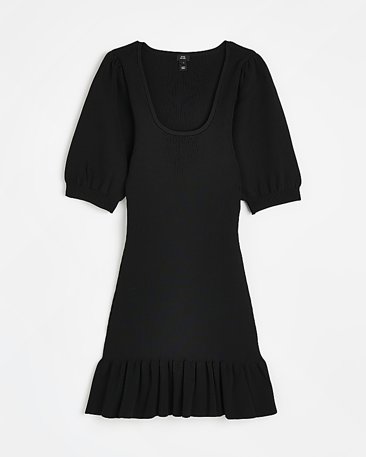 Black Puff Shoulder Mini Dress