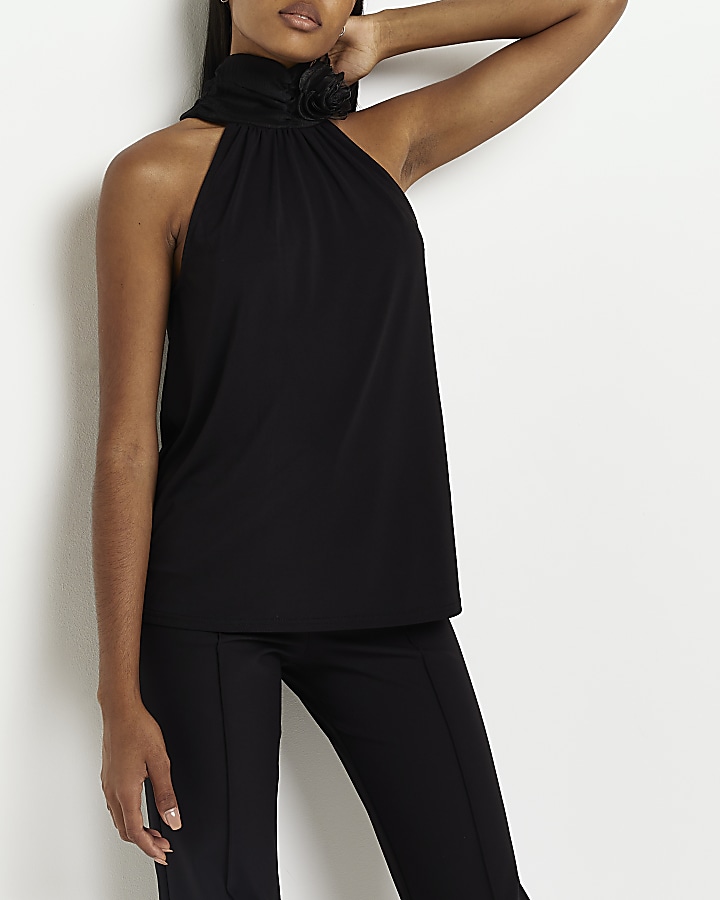 River island black store halter neck top