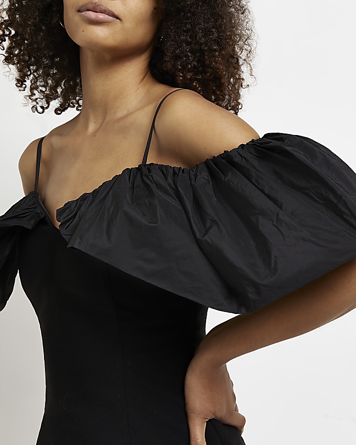 Black frill 2024 bardot top