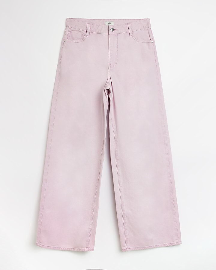 Pink high waisted wide leg jeans