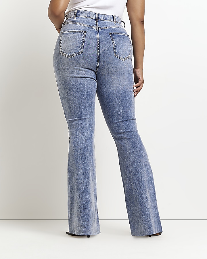 Plus blue high waisted flared jeans
