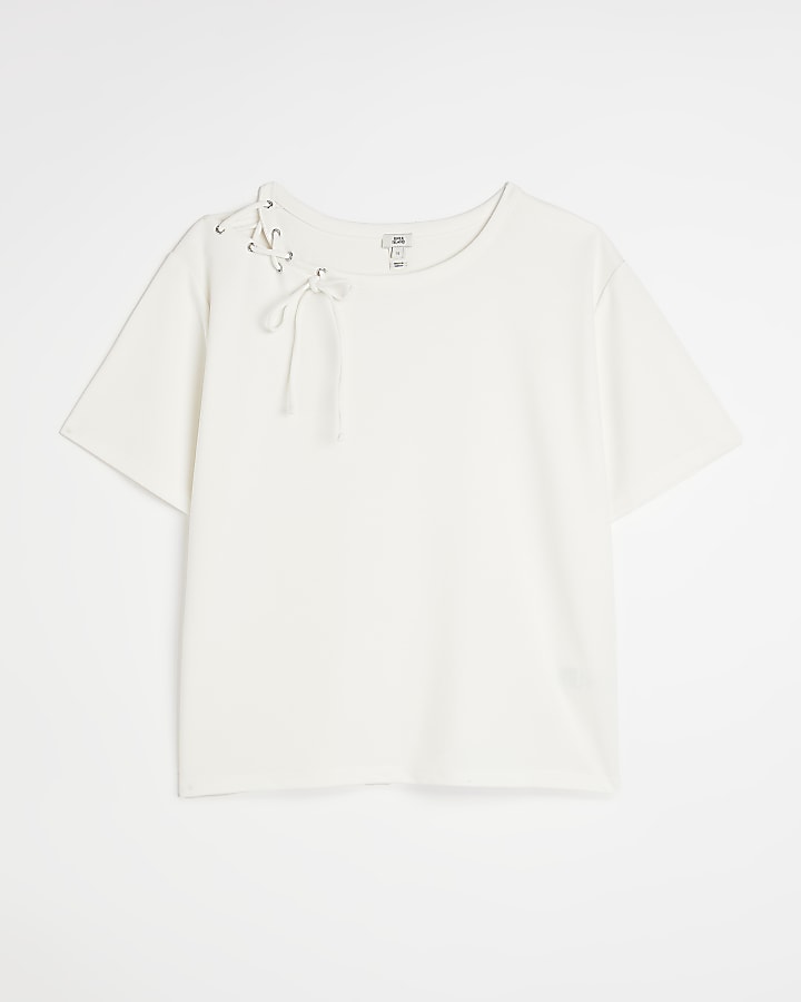 White lace up detail t-shirt