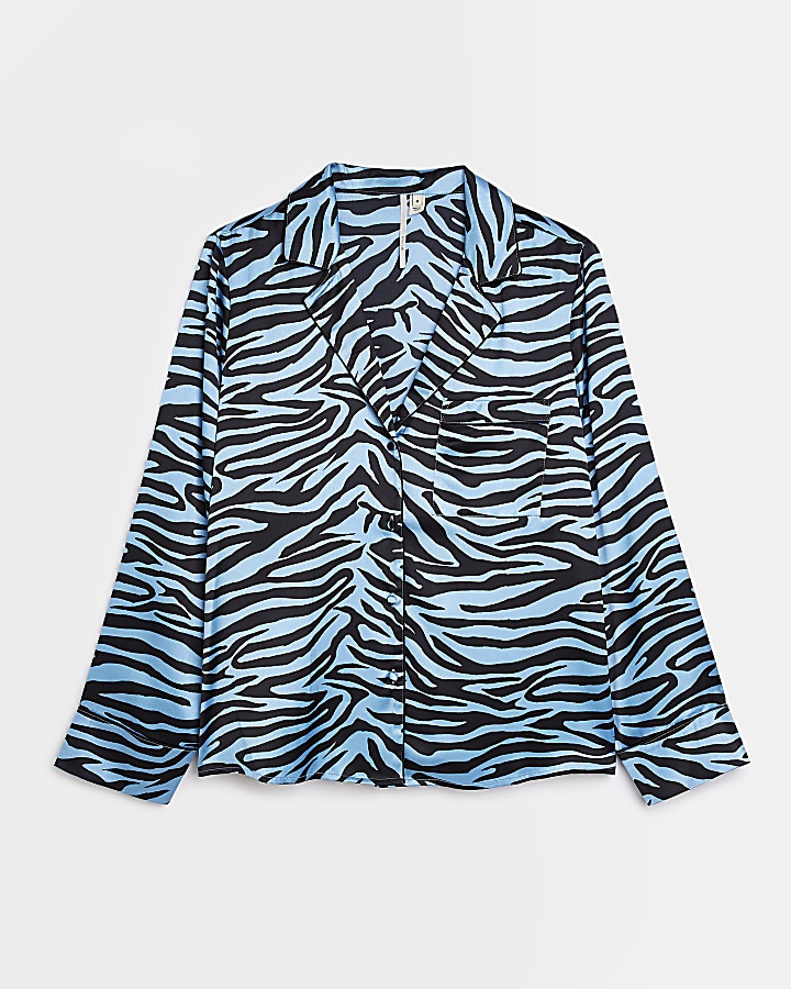 Blue animal print satin pyjama top